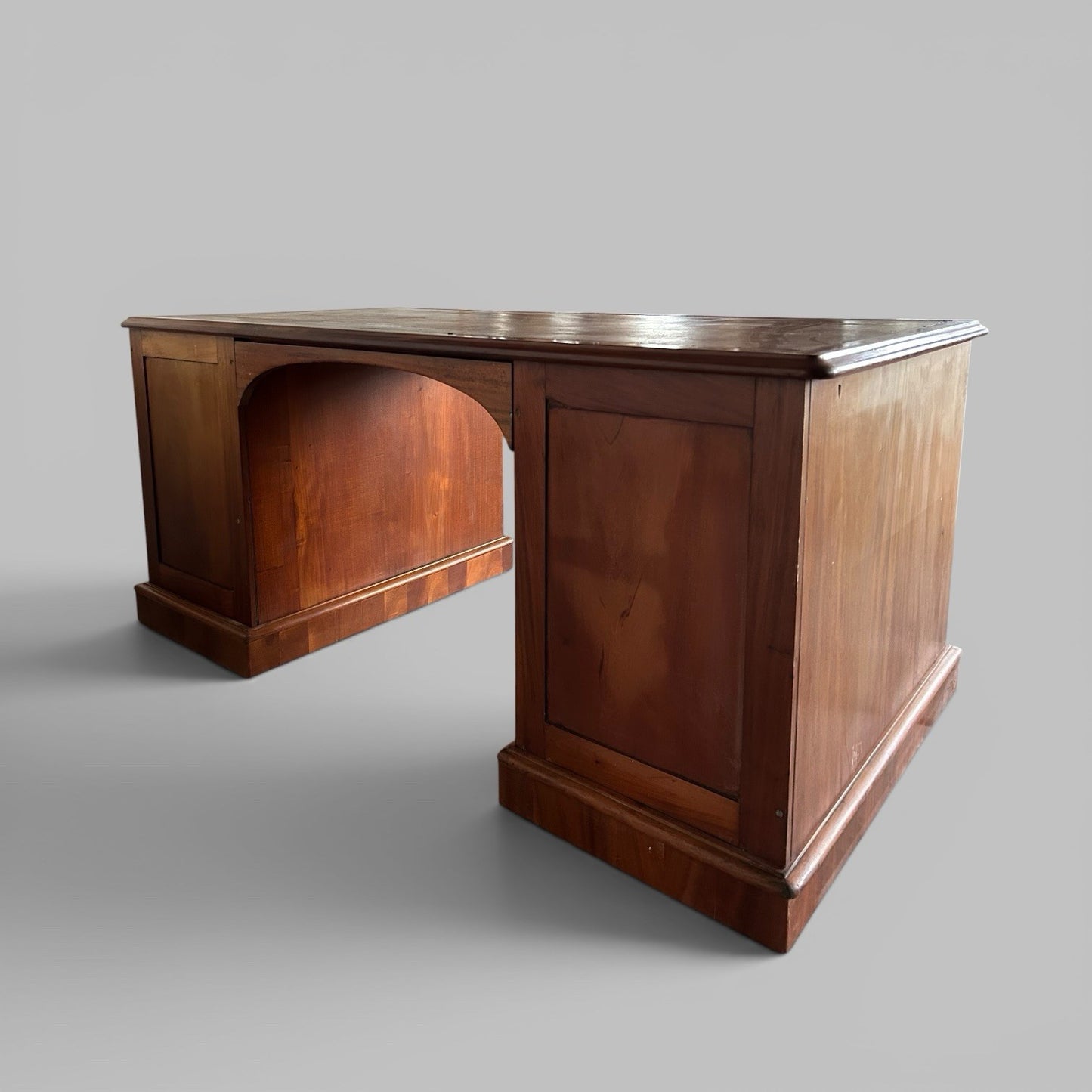 Large Solid Teak Pedestal Desk with Leather Top
