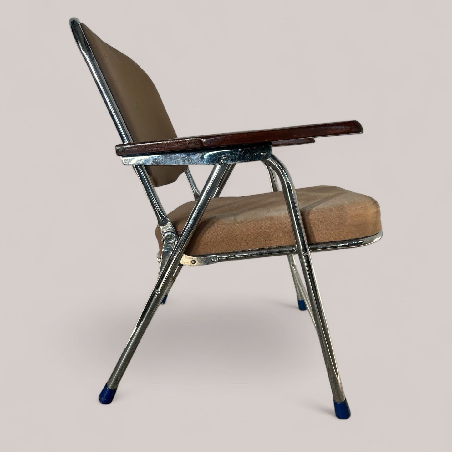 1970s Folding Chrome & Wood Armchair