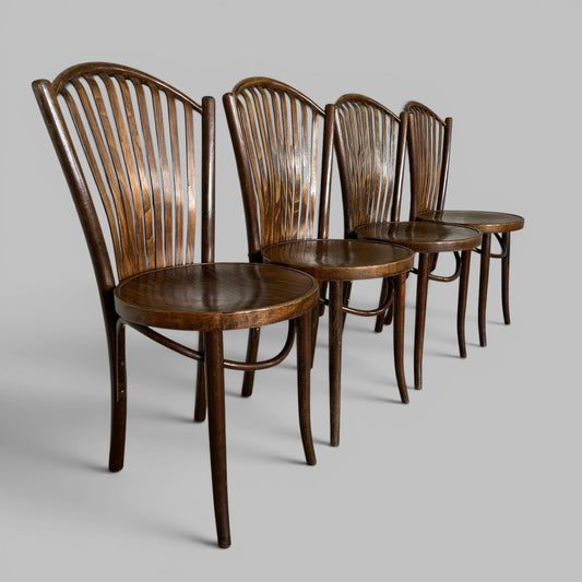 Set of 4 Vintage Bentwood Corbeille Bistro Dining Chairs
