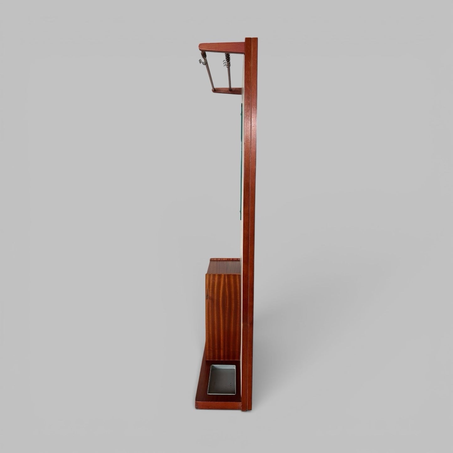 1960s Teak Hall Stand – Mirror Back with Drawer, Cupboard and Umbrella Tray