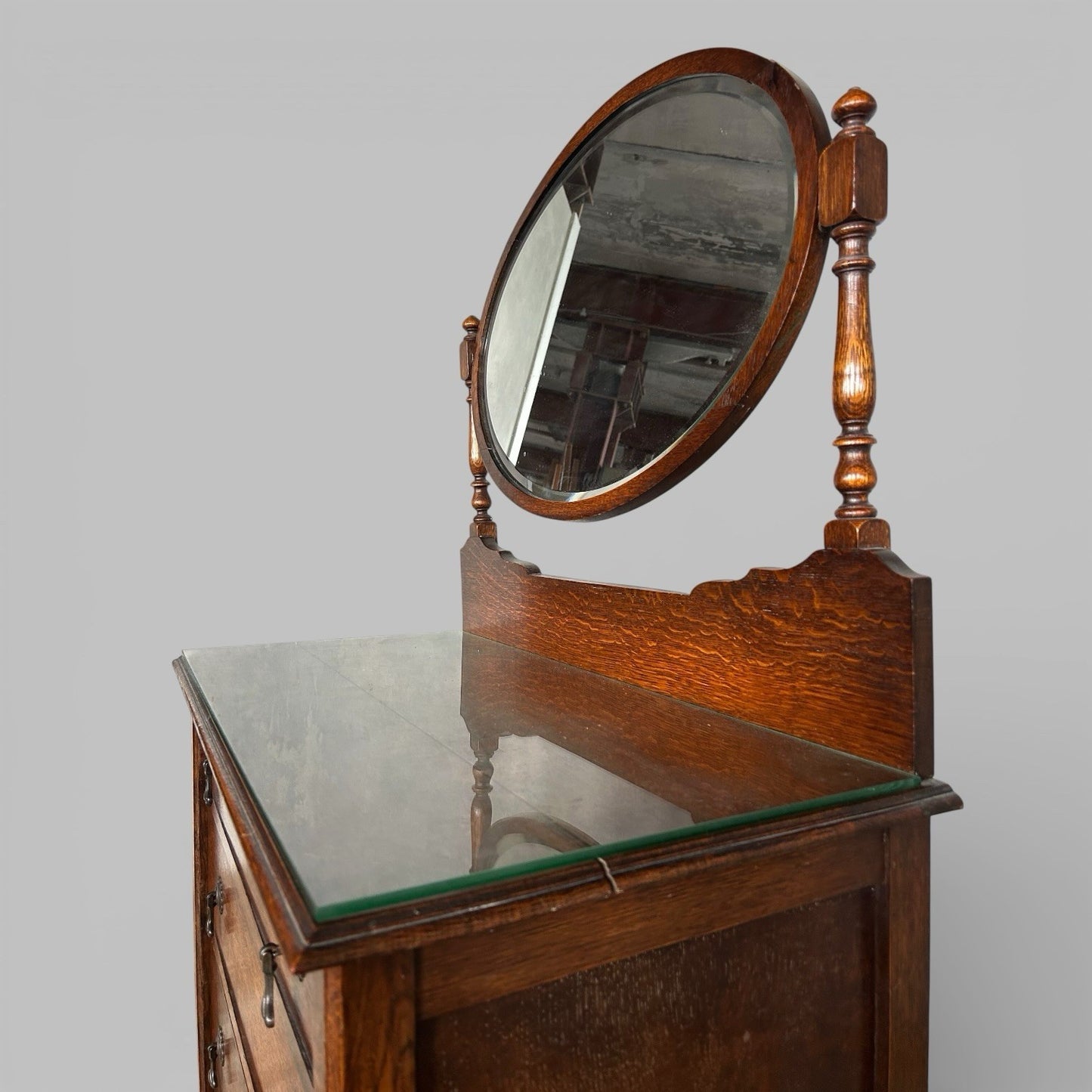 Antique Solid Oak Dresser with Mirror – Vintage Vanity Chest of Drawers