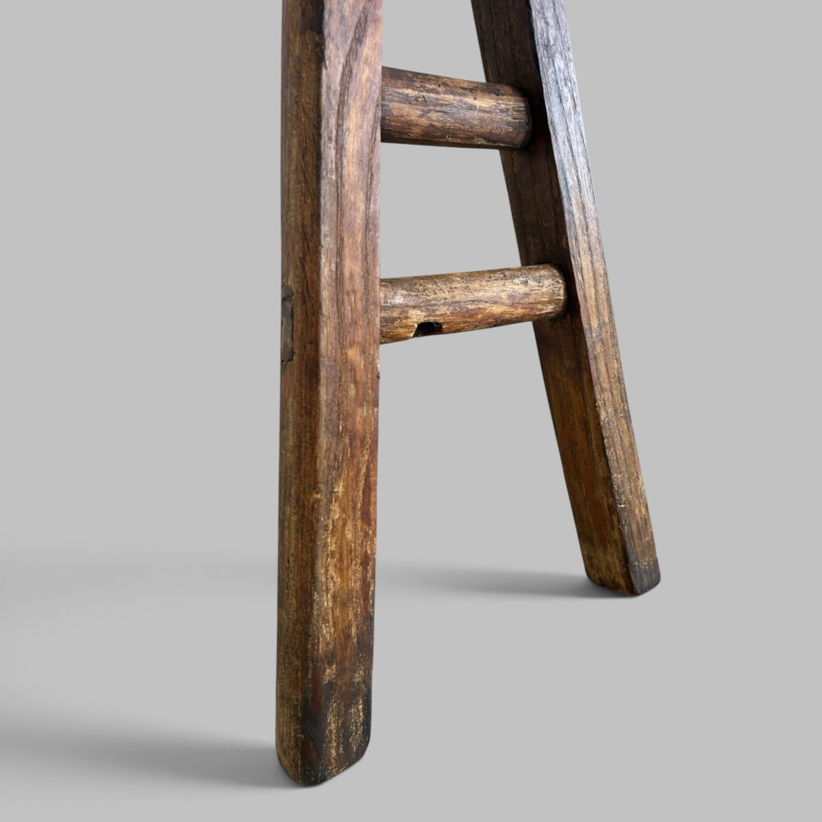 Rustic Elm Bench with A-Frame Legs and Worn Patina