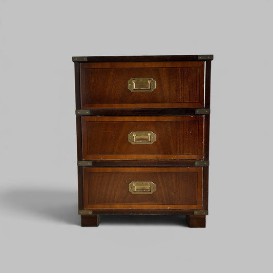 Campaign Style Mahogany Bedside Chest of Drawers