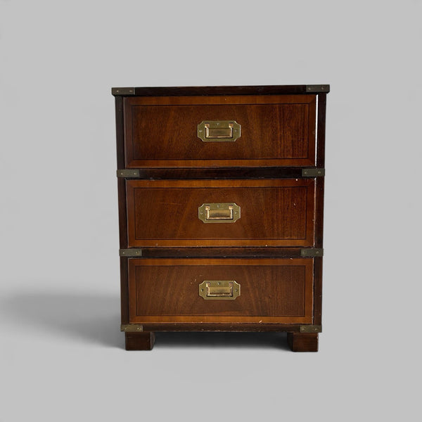 Campaign Style Mahogany Bedside Chest of Drawers