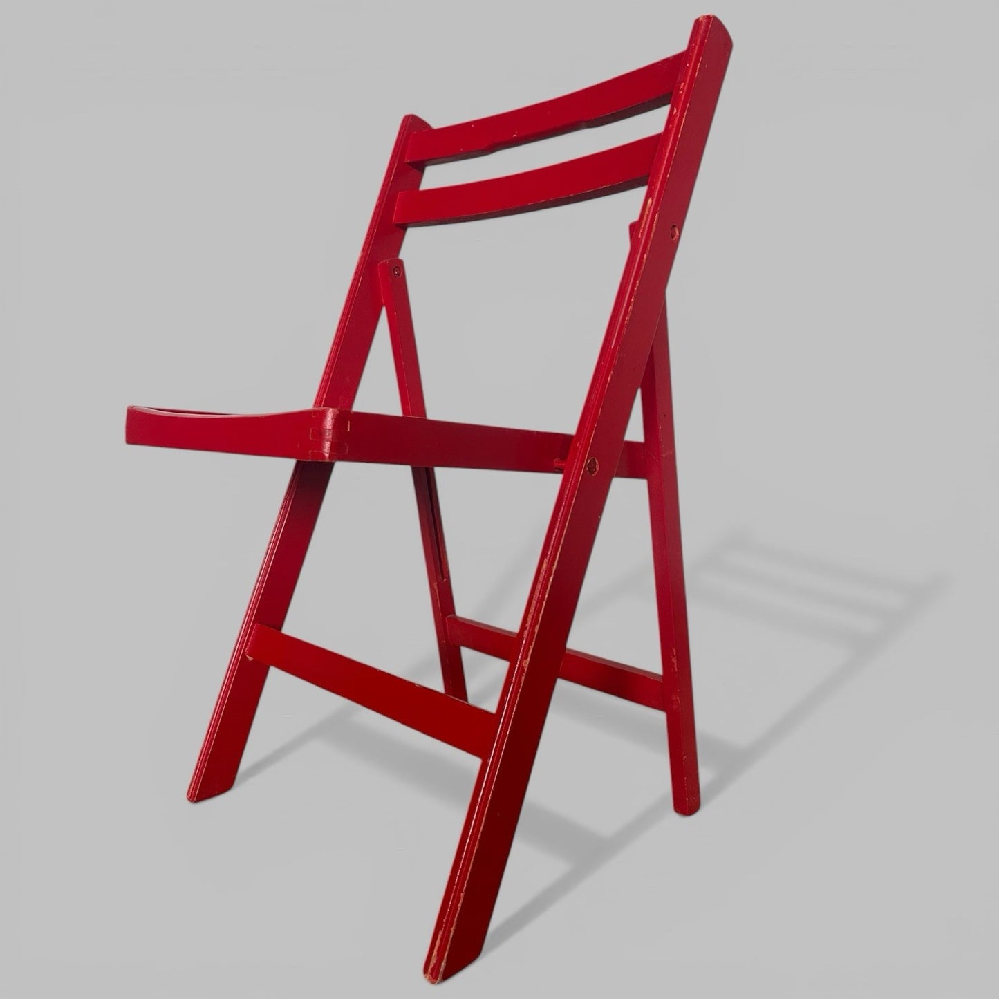 Red Folding Chair – Wooden Slatted Seat Compact Occasional Chair