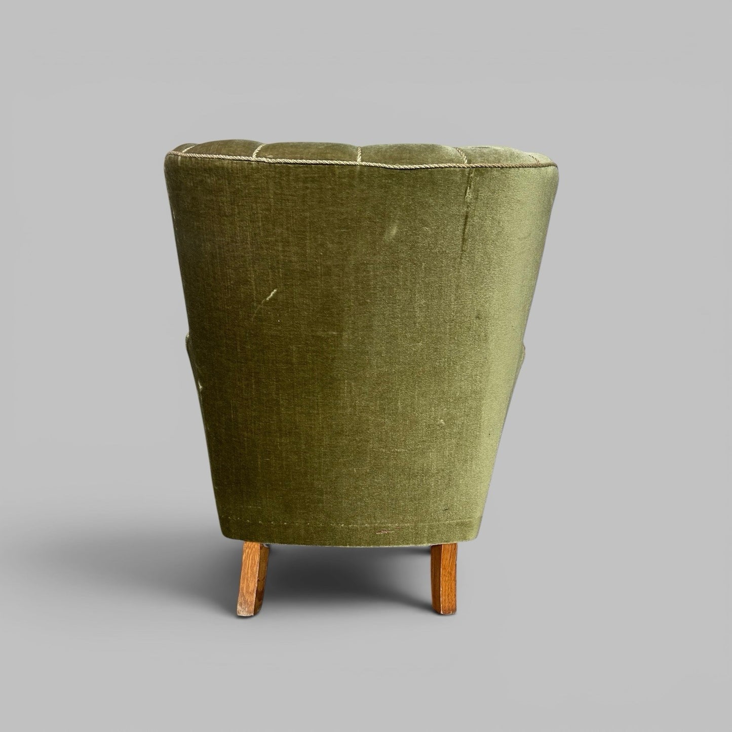 1930s Scallop Back Armchair in Green Velvet