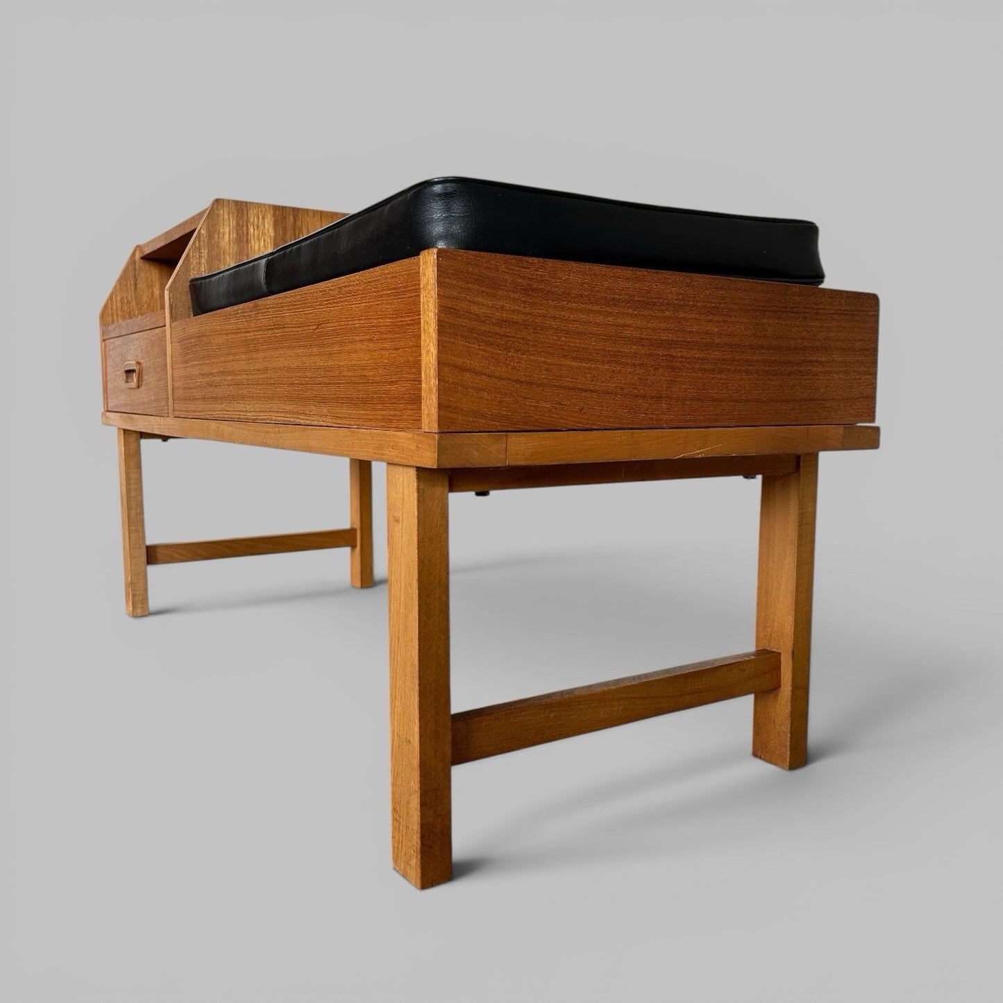 Mid Century Reversible Teak Hall Bench with Side Table & Drawer