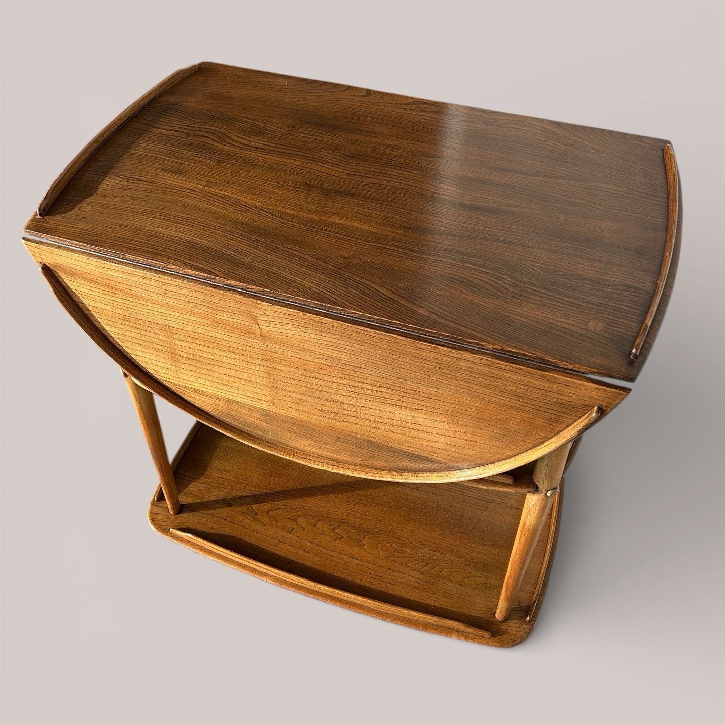 Mid-century Ercol metamorphic hostess trolley with drop-leaf top