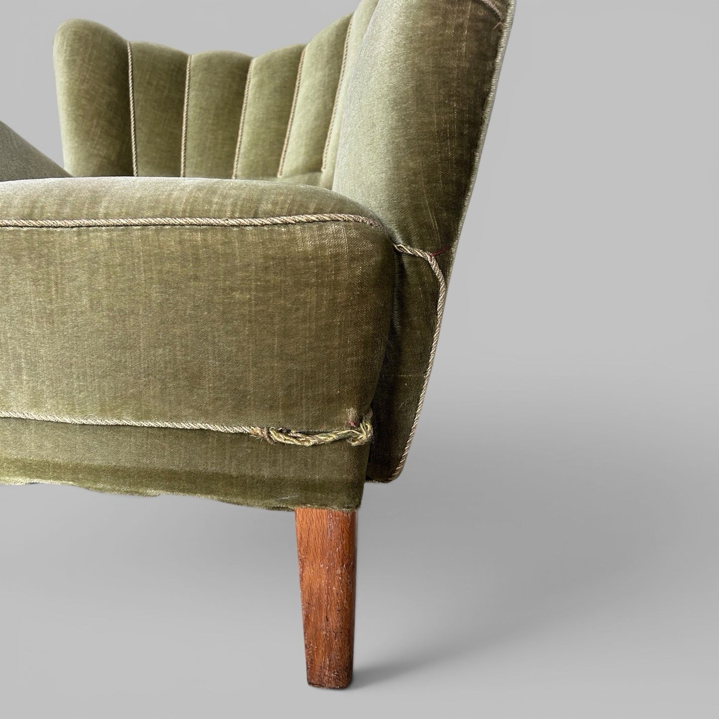 1930s Scallop Back Armchair in Green Velvet