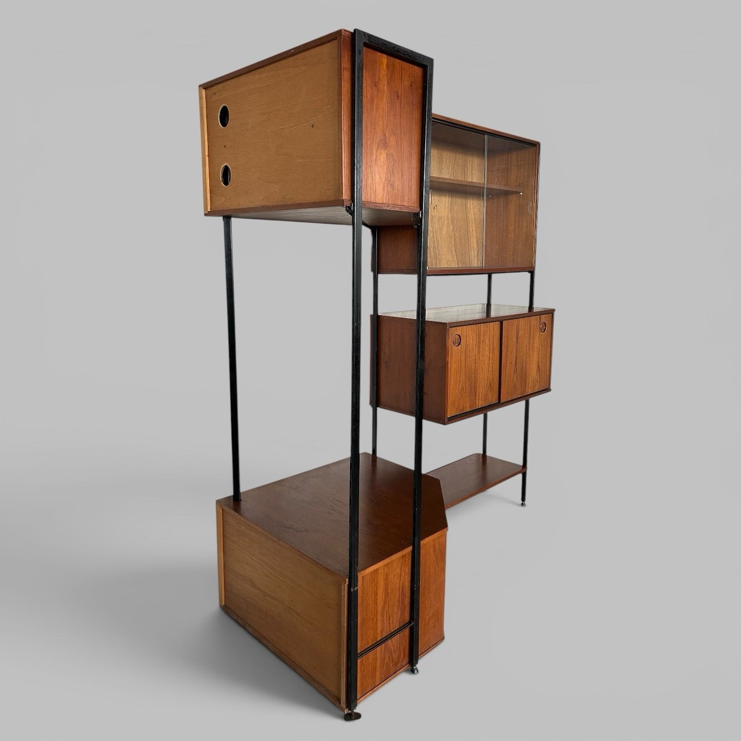 Avalon Modular Teak Corner Wall Unit with Record Storage