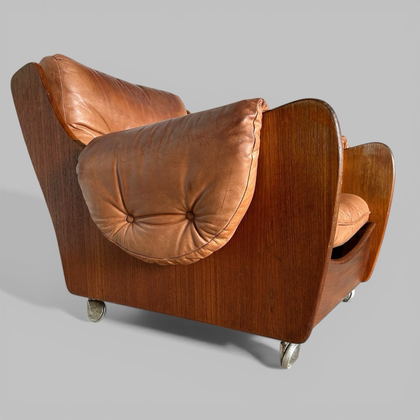G Plan Saddleback Leather Armchair Teak Frame Mid Century
