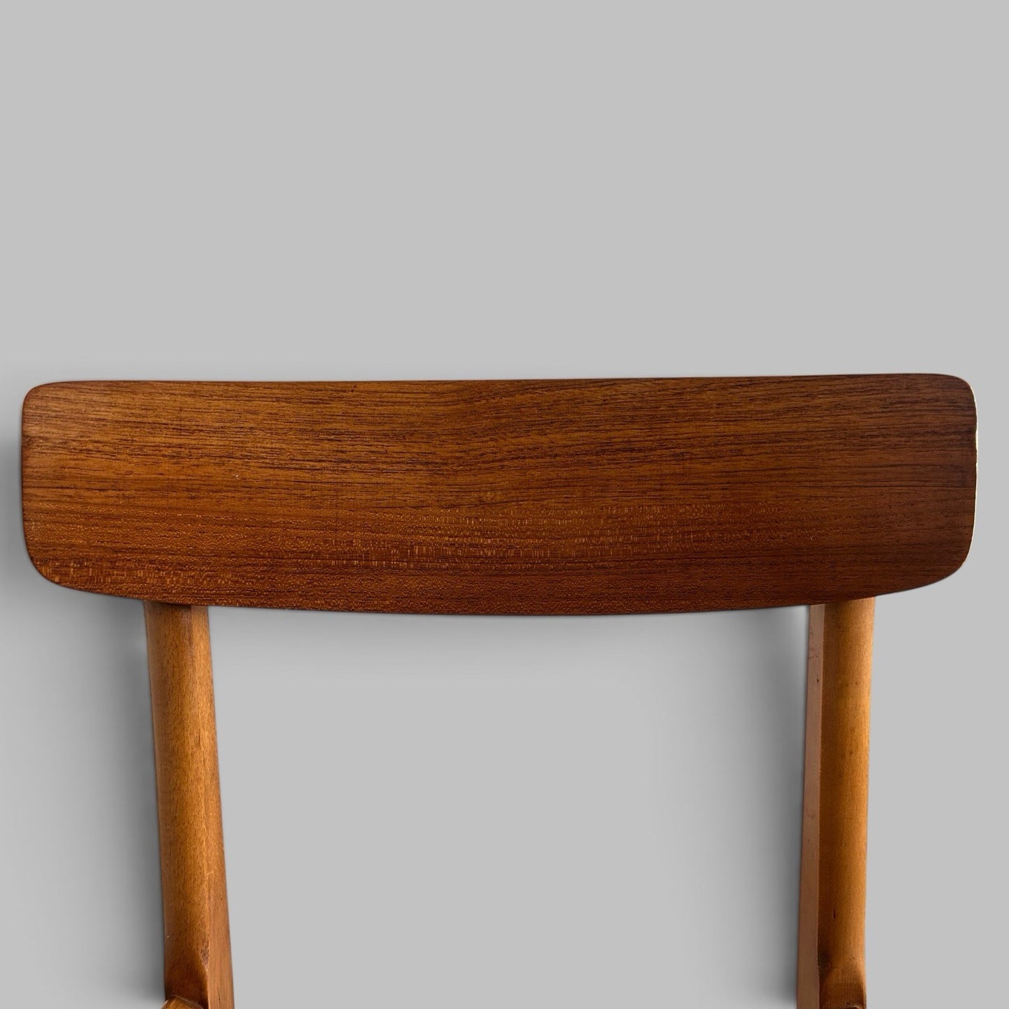 Vintage Teak Dining Chairs with Black Vinyl Seats – Set of Four