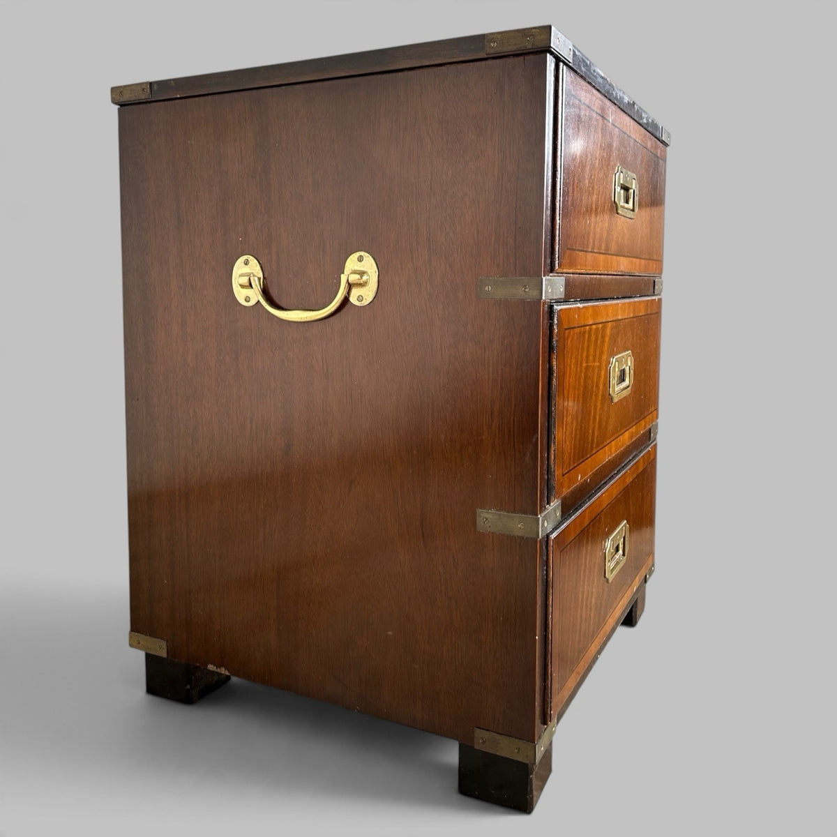 Campaign Style Mahogany Bedside Chest of Drawers
