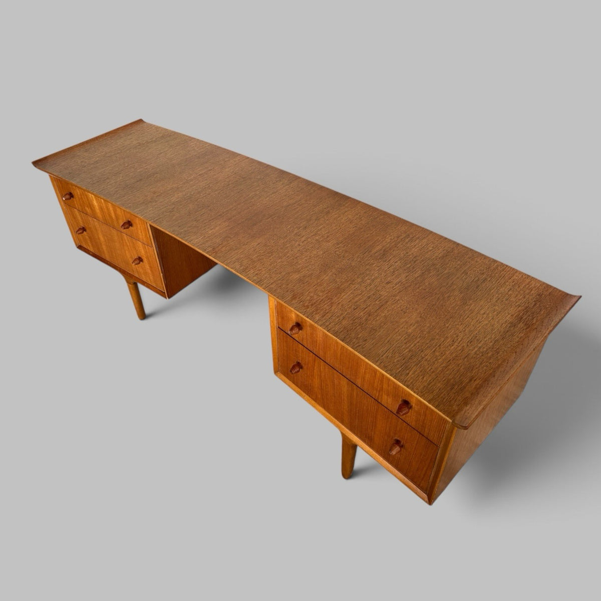 1960s Vesper Bow Front Dressing Table with Sculpted Teak Mirror