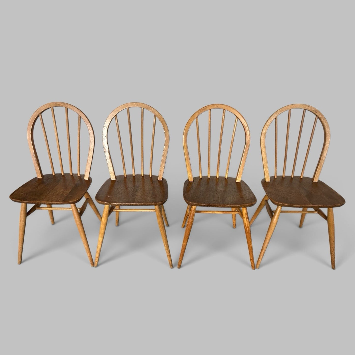 Vintage Blonde Ercol Windsor Elm & Beech Dining Chairs – Set of Four