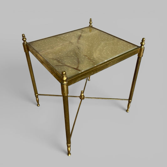 Vintage Solid Brass & Onyx Side Table - Hollywood Regency