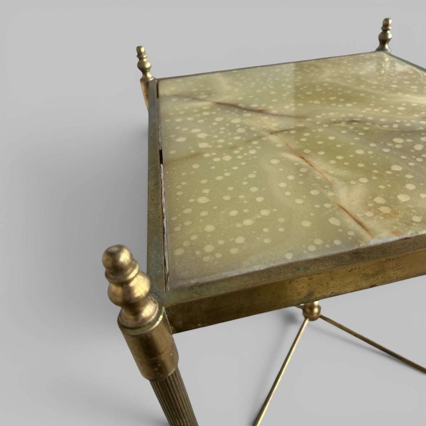 Vintage Solid Brass & Onyx Side Table - Hollywood Regency