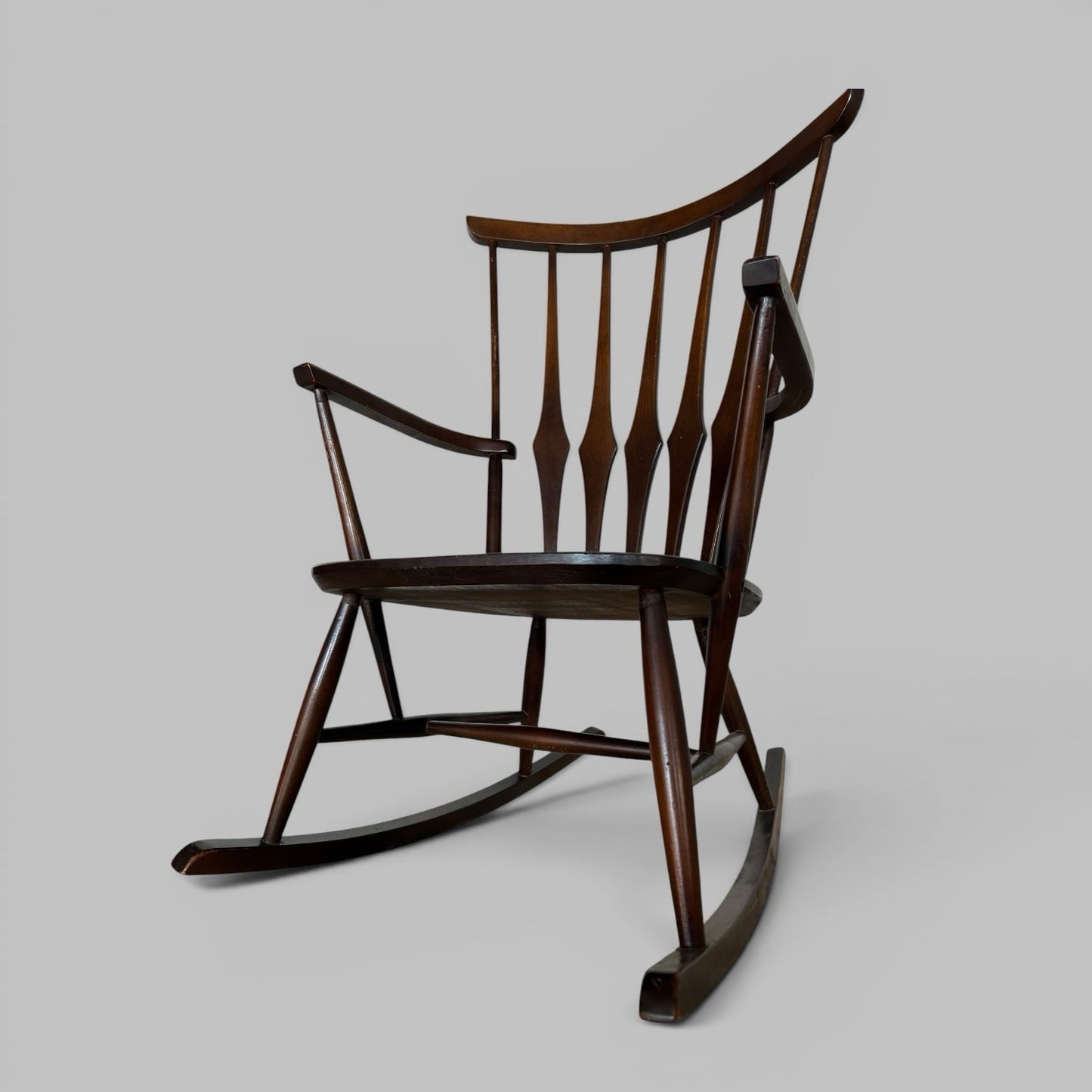 Mid Century Wooden Rocking Chair with Spindle Back