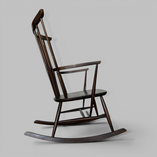 Mid Century Wooden Rocking Chair with Spindle Back