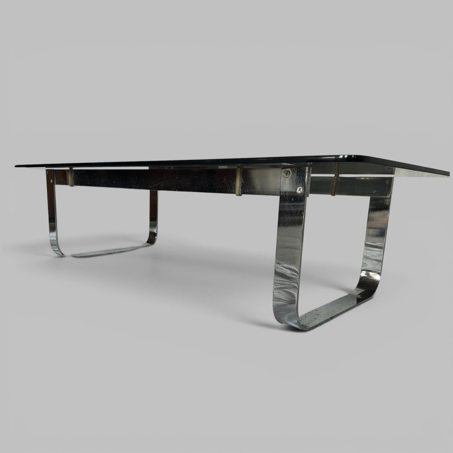 1970s Coffee Table – Smoked Glass and Chrome Frame