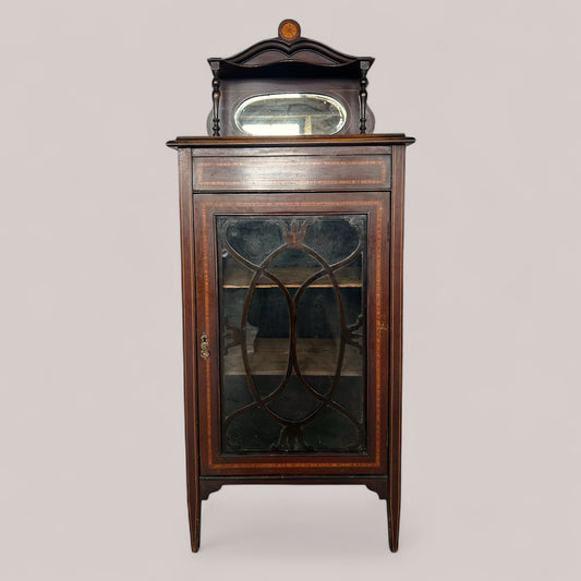Antique Edwardian Inlaid Display Cabinet with Mirror