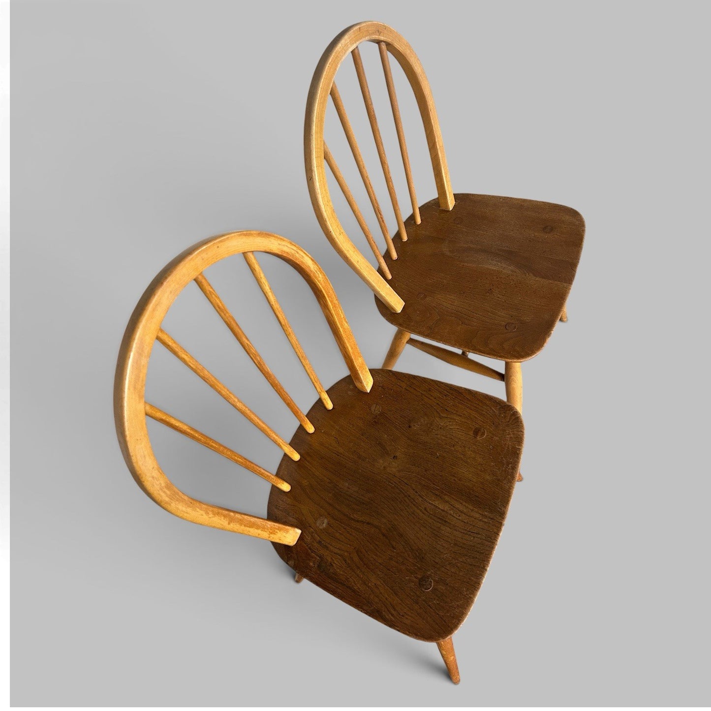 Vintage Blonde Ercol Windsor Elm & Beech Dining Chairs – Set of Four