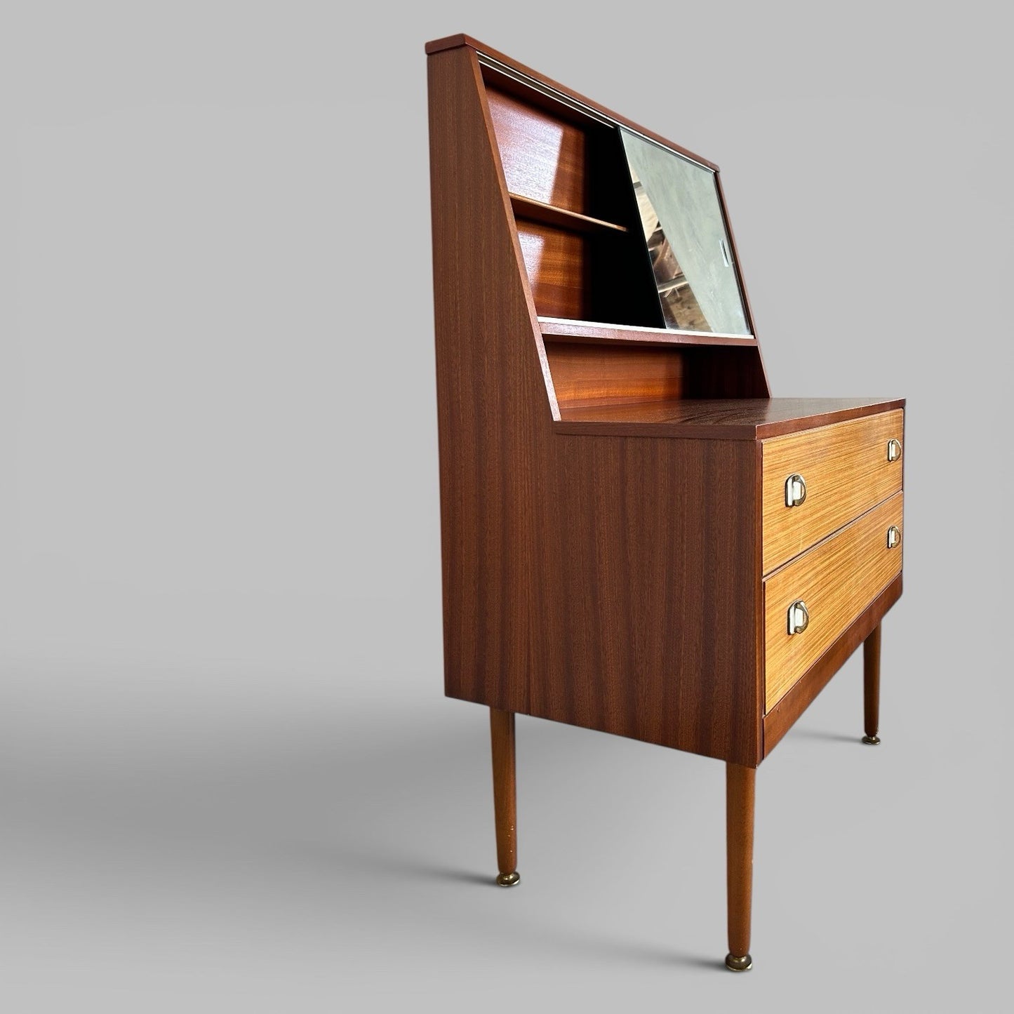 1960s Teak Dressing Table With Mirrored Sliding Doors