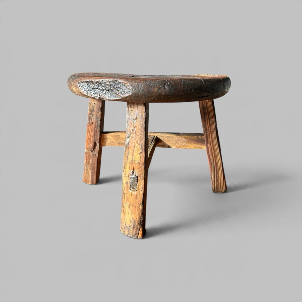 Rustic Elm Half Moon Stool