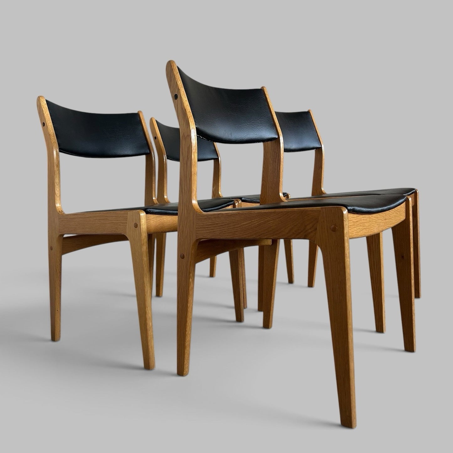 Vintage D-Scan Light Oak Dining Chairs – Set of Four