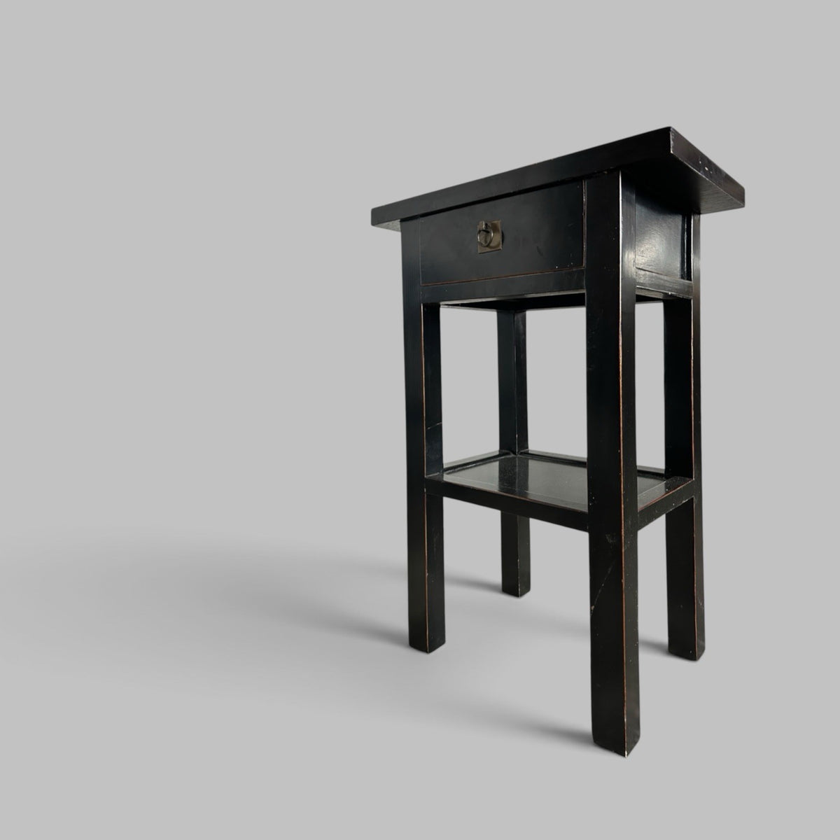 Pair of Black Lacquered Wood Bedside Tables with Drawers