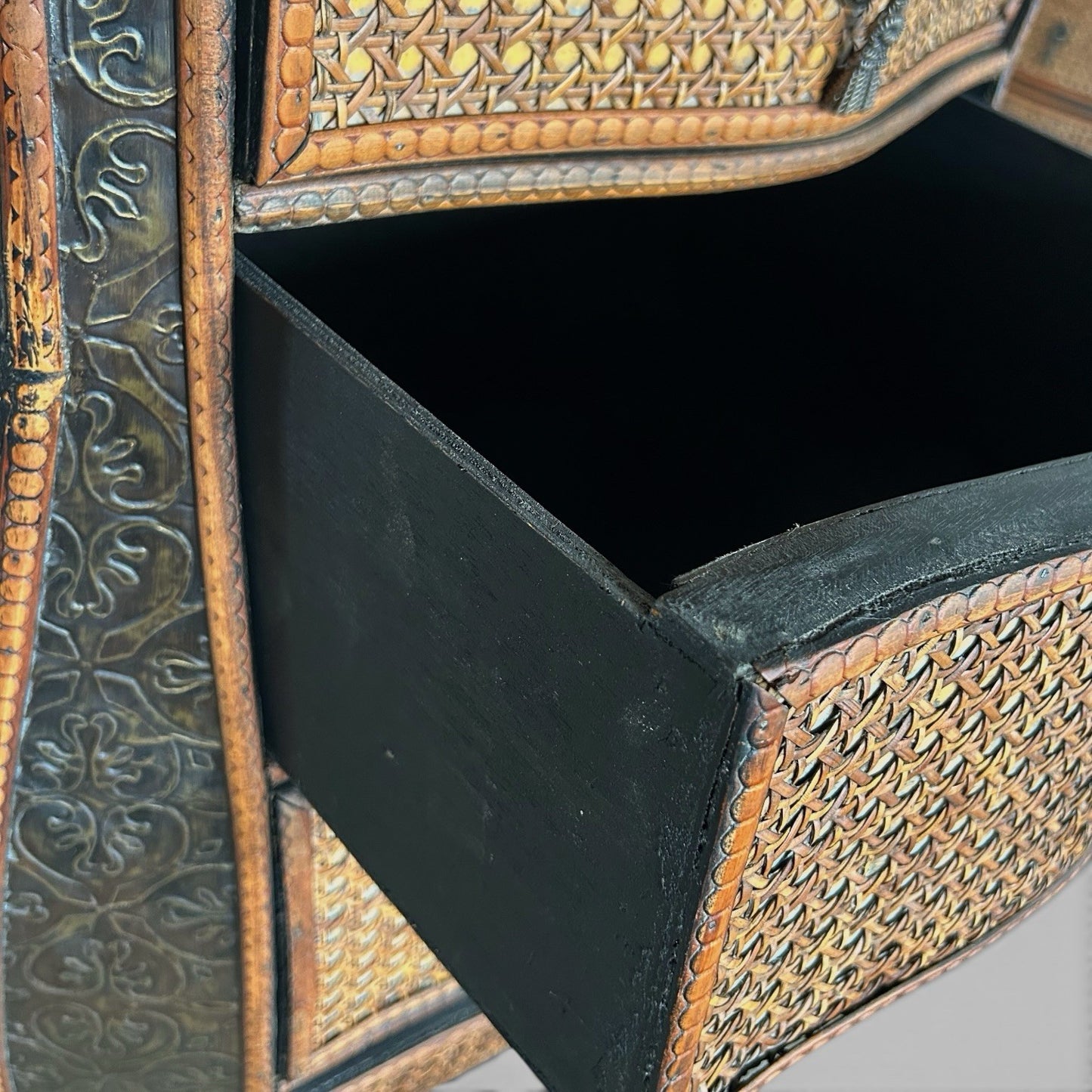 Pair of Boho Rattan Bedside Cabinets – Anglo Indian Style