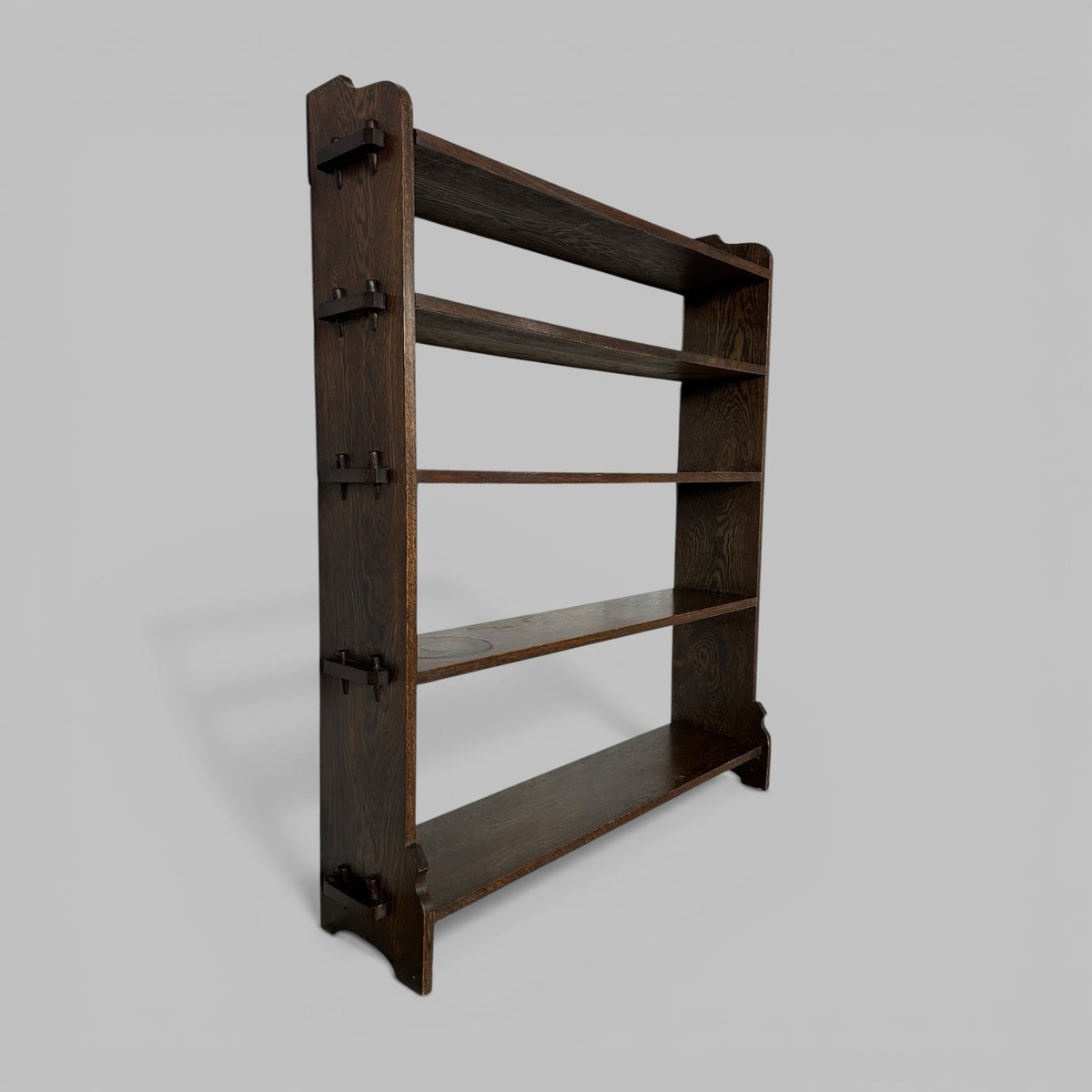Arts and Crafts Oak Bookcase – Open Shelving with Pegged Details