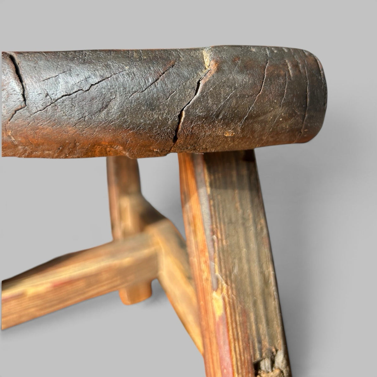 Rustic Elm Half Moon Stool
