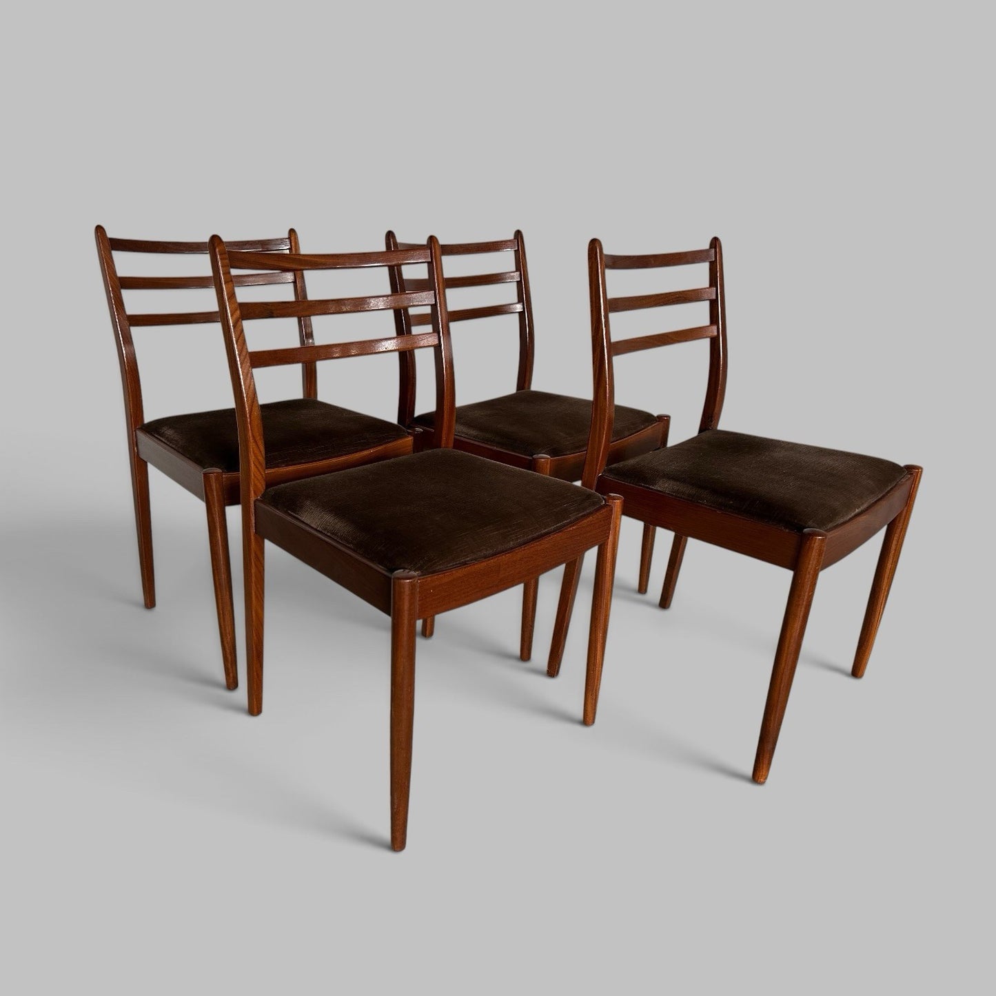 Vintage G Plan Teak Dining Chairs – Original Brown Velour Seats