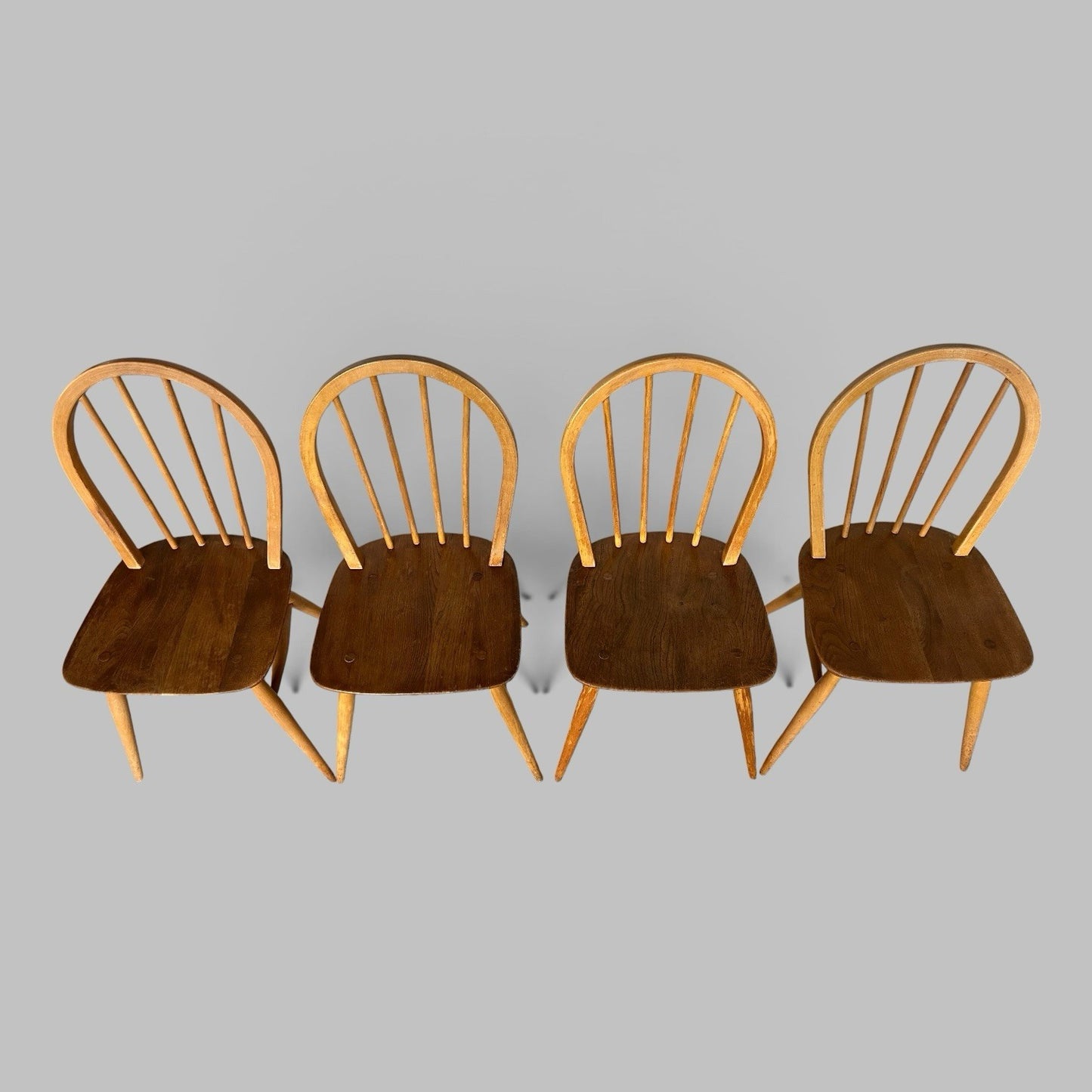Vintage Blonde Ercol Windsor Elm & Beech Dining Chairs – Set of Four