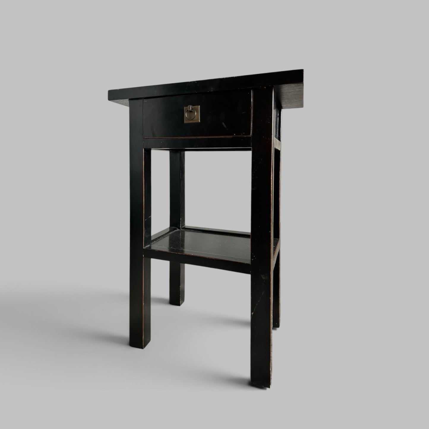 Pair of Black Lacquered Wood Bedside Tables with Drawers
