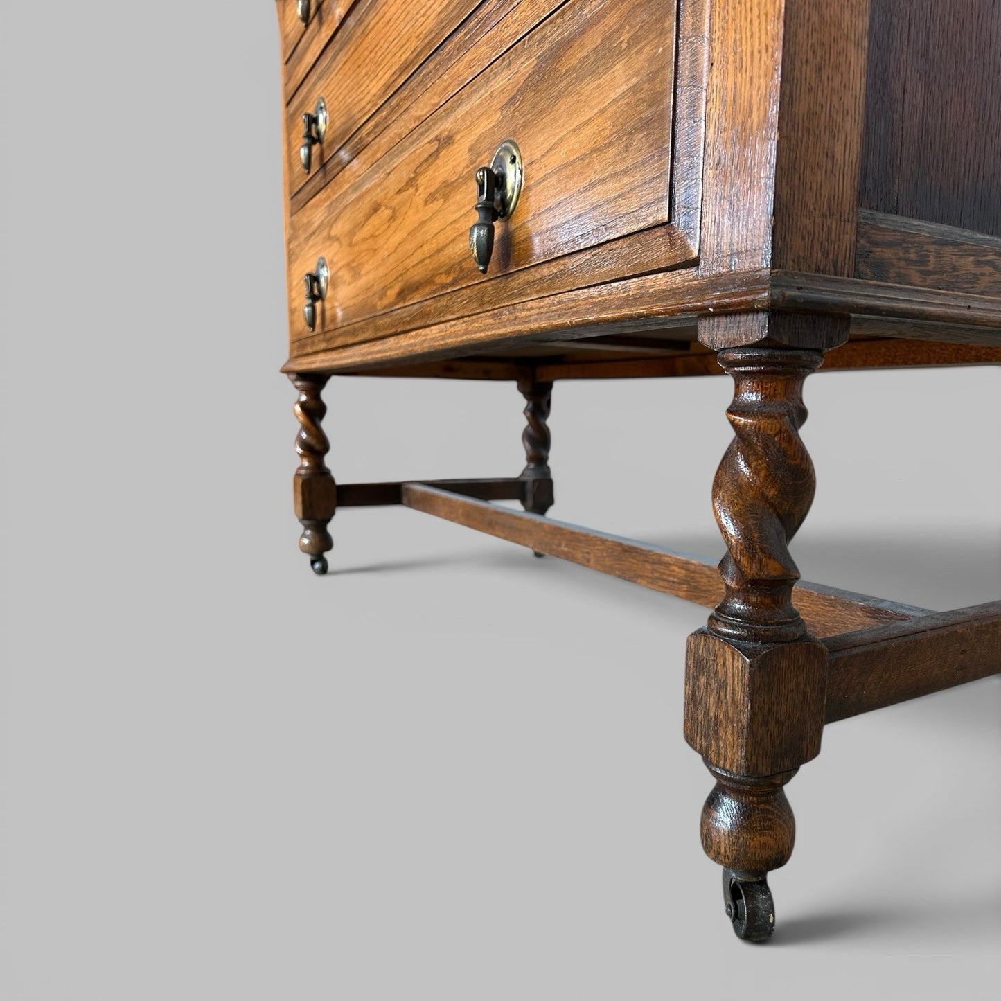 Ed wardian Oak Three Drawer Chest on Barley Twist Legs