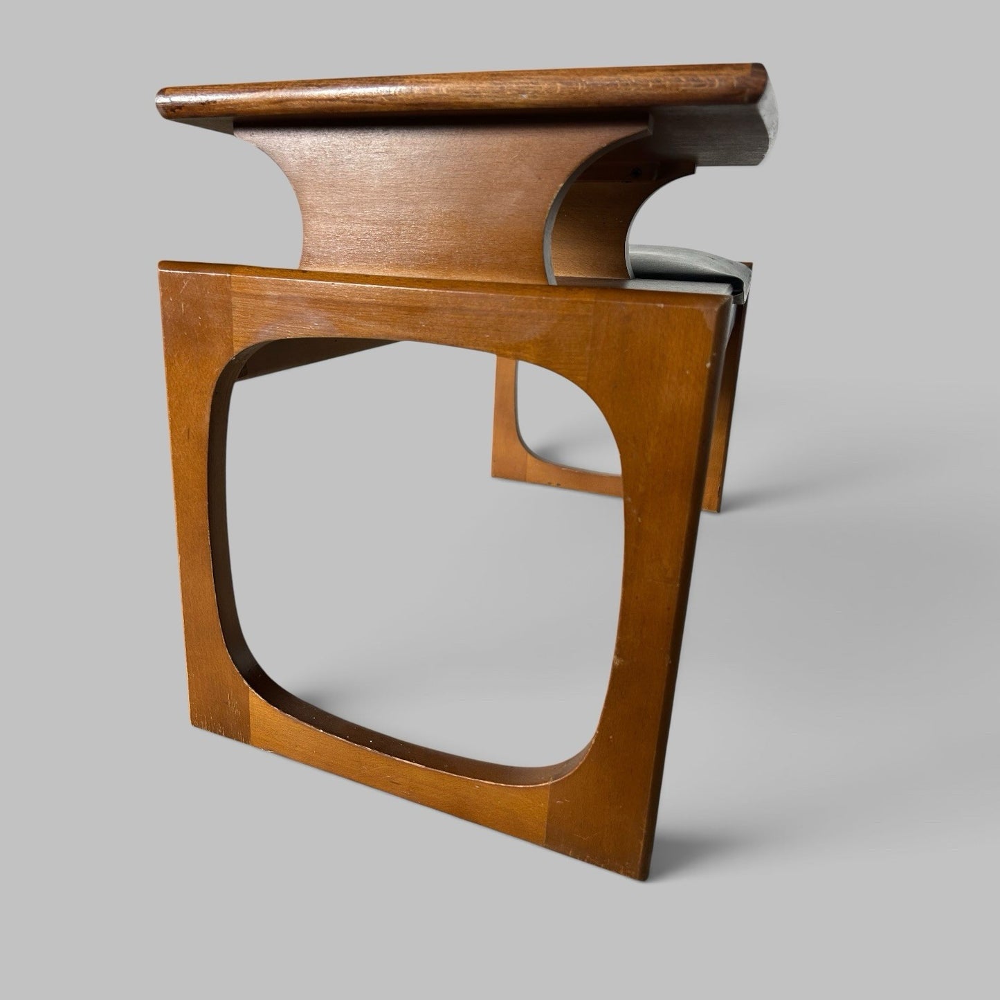Vintage Wooden Telephone Table with Black Vinyl Seat