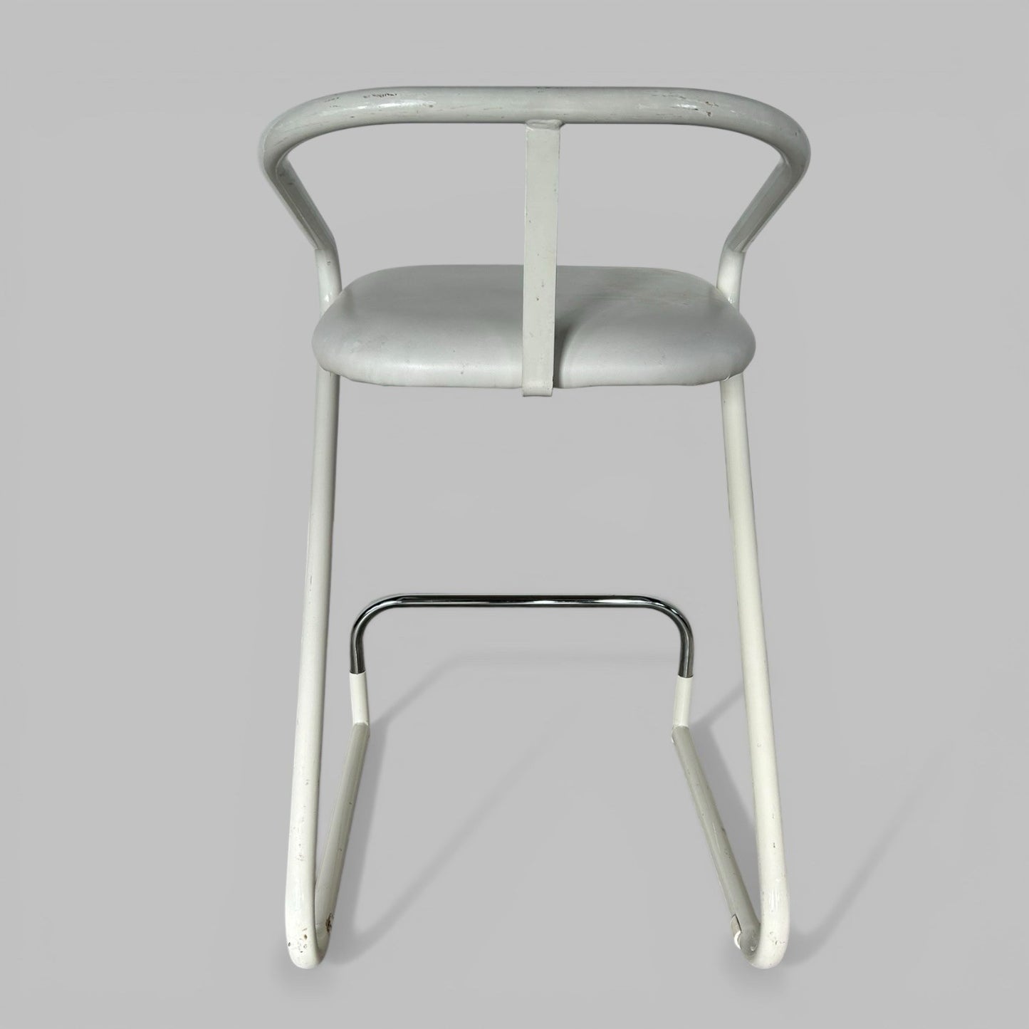 Postmodern Cantilever Stool – White Metal Bar or Breakfast Stool