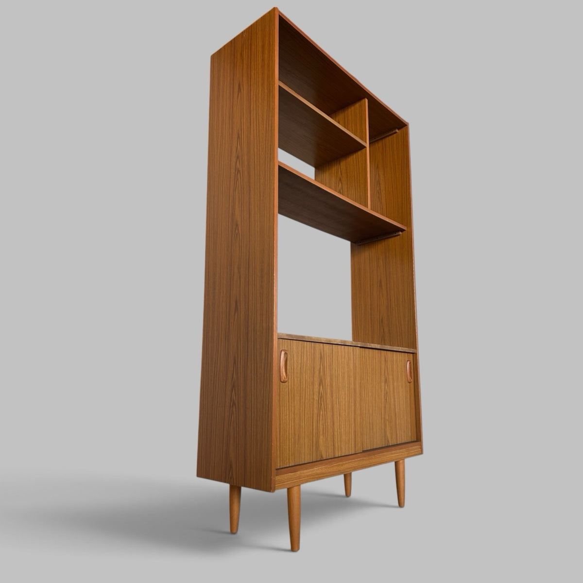 1960s Schreiber Teak Room Divider – Shelving & Sliding Cupboard