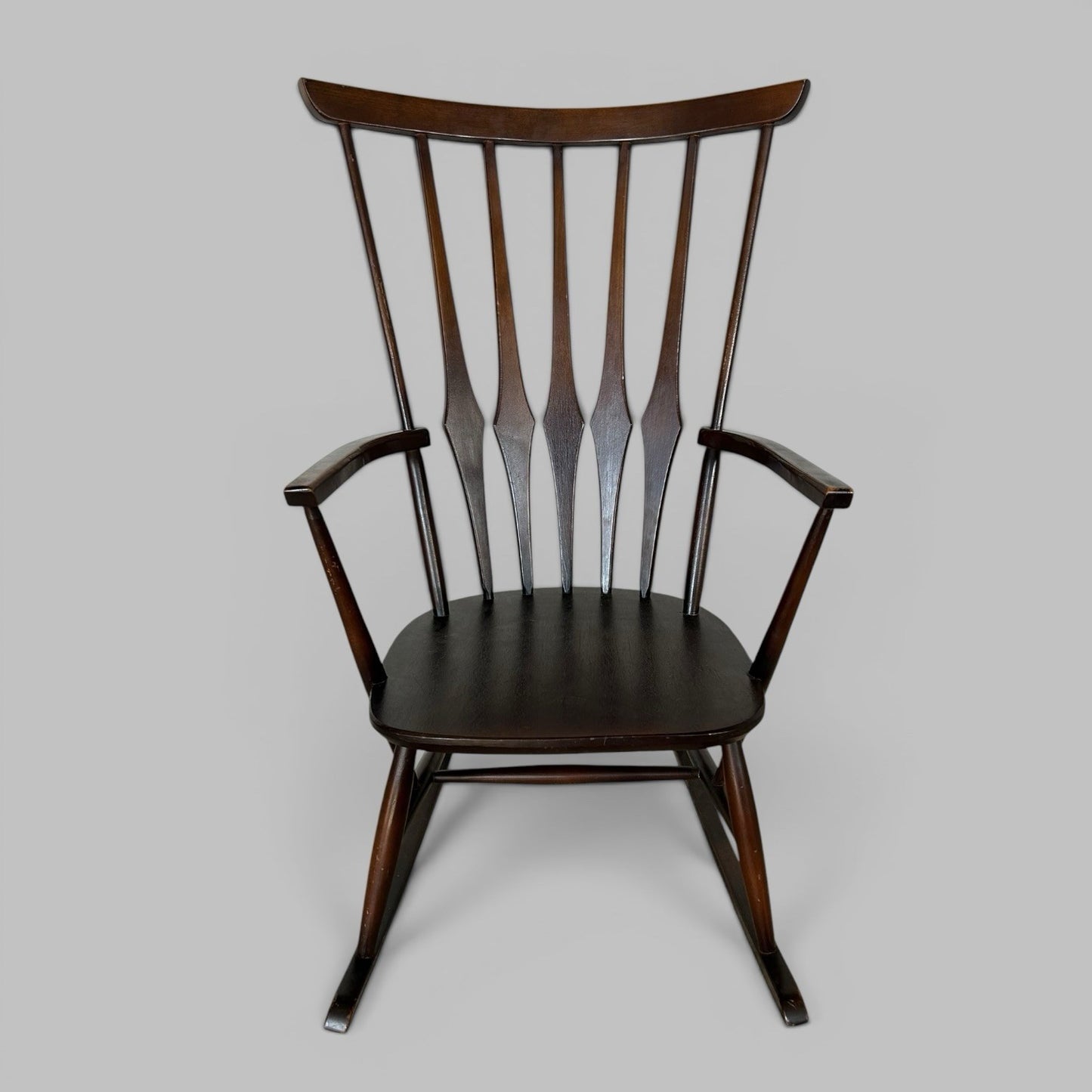 Mid Century Wooden Rocking Chair with Spindle Back