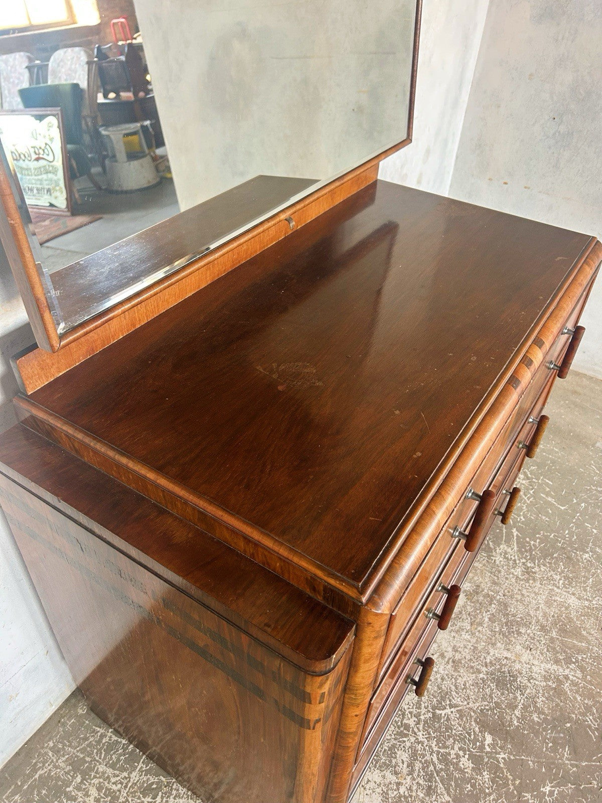 1930s Art Deco Dresser with Mirror – Vintage Chest of Drawers.