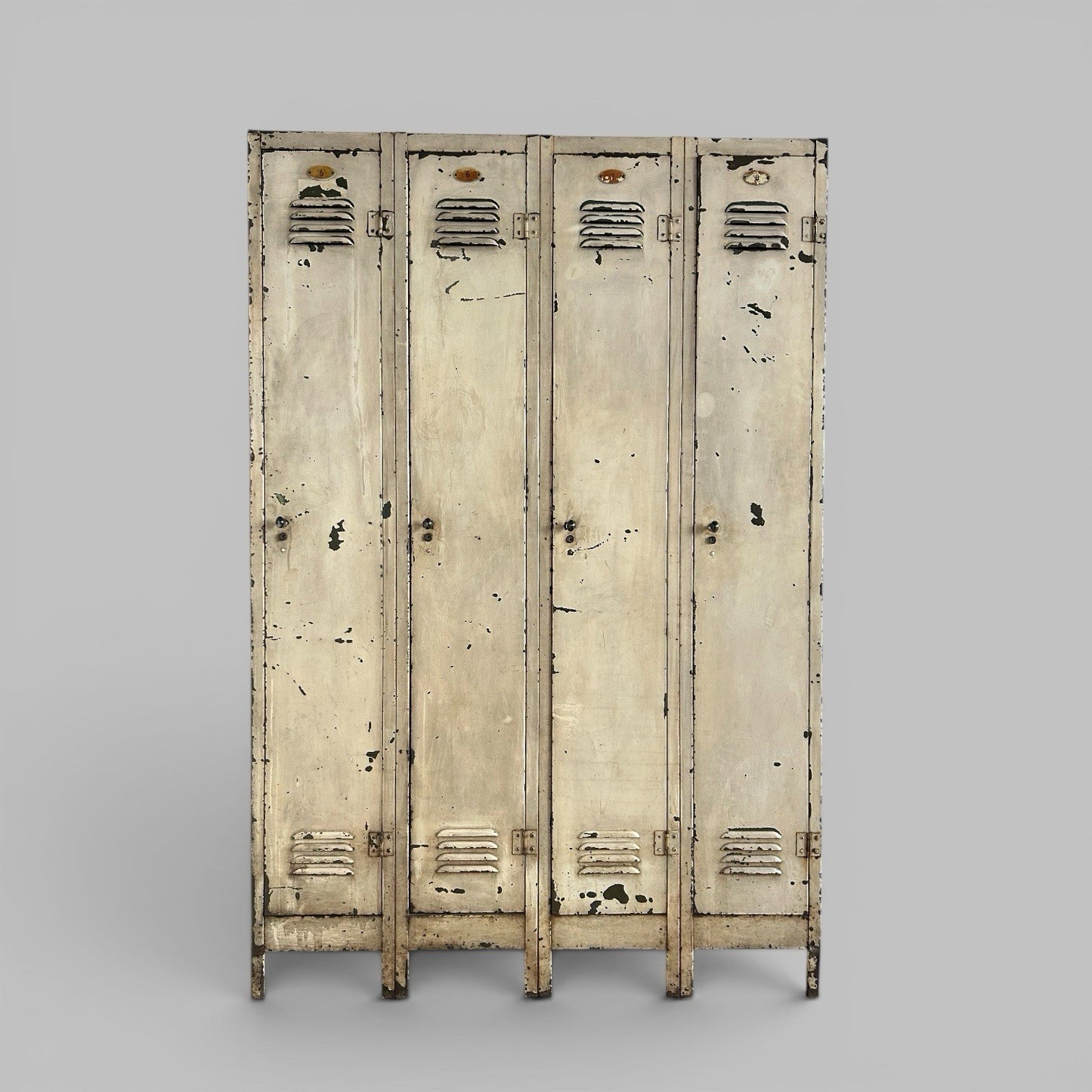Vintage Industrial Metal Lockers – Bank of 4 – Original Paint