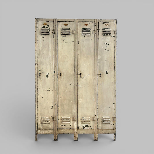 Vintage Industrial Metal Lockers – Bank of 4 – Original Paint