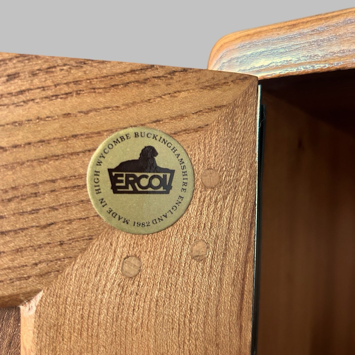 Vintage Ercol Solid Elm Windsor Sideboard on tapered legs.