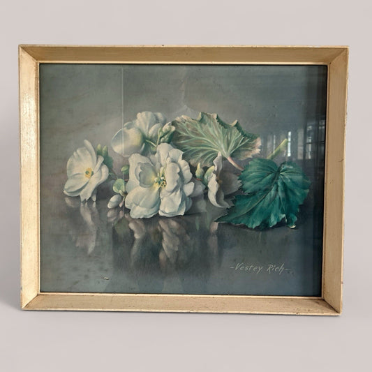 Mid-Century Floral Print by Vestey Rich – Final Colour Plate Proof In Teak Frame