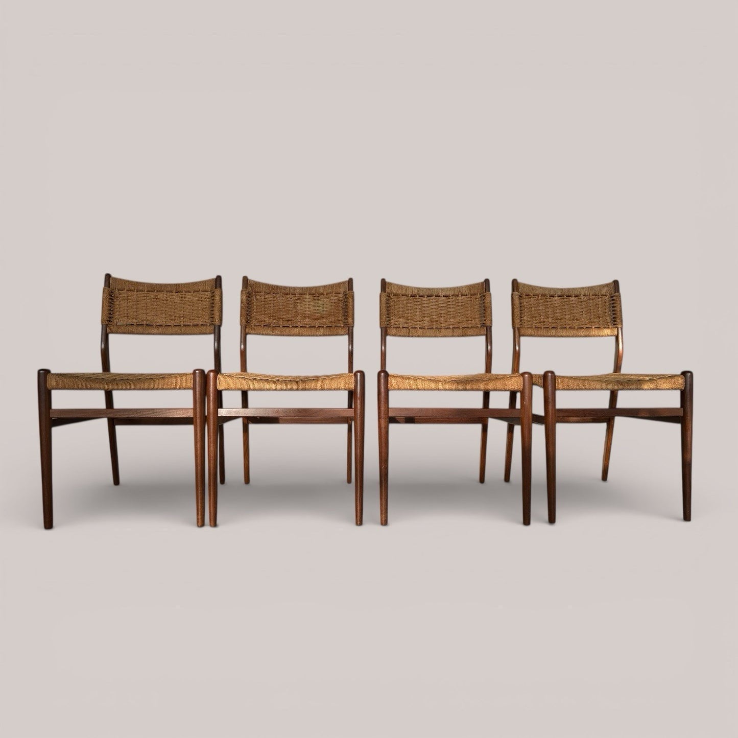 Set of 4 Danish Teak & Cord Dining Chairs