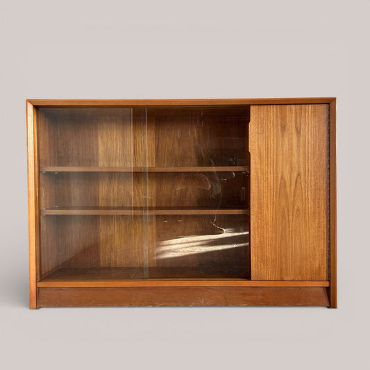 Mid-Century Glazed Teak Bookcase with Cupboard – Gibbs