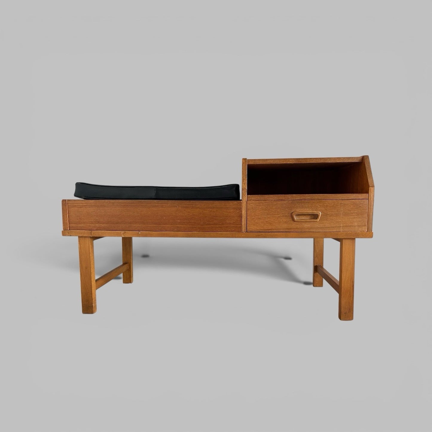 Mid Century Reversible Teak Hall Bench with Side Table & Drawer