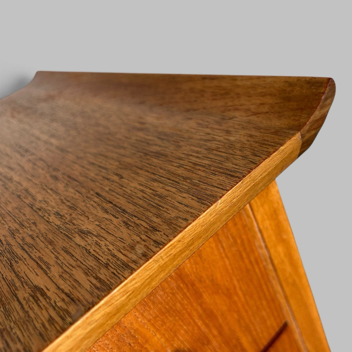 1960s Vesper Bow Front Dressing Table with Sculpted Teak Mirror